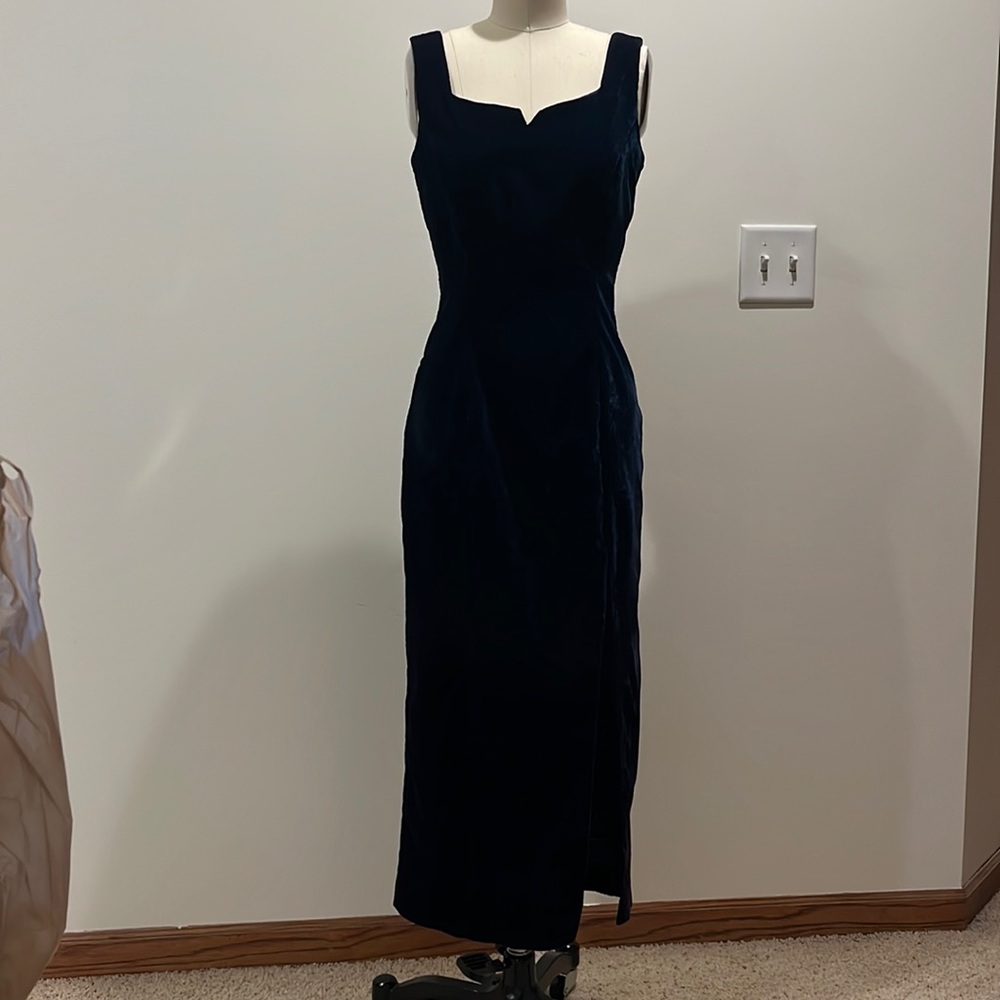 3/4 length, dark green velvet evening dress. Size 5/6 by UpBeat.
